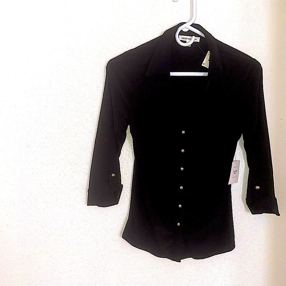 Black three-quarter sleeve breathable, business, casual date night, dress shirt